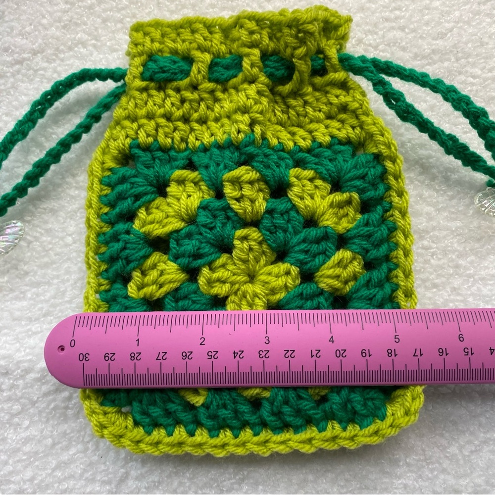 Green Crochet Drawstring Pouch - Picture 5 of 5